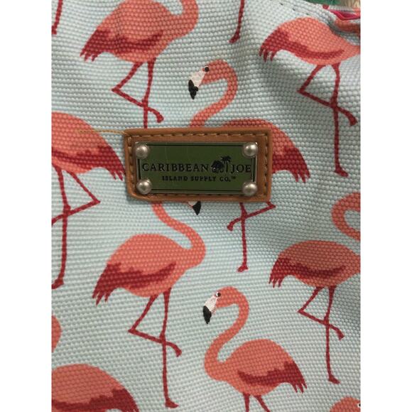 XL Caribbean Joe Canvas Flamingo Beach Bag and wristlet - Picture 3 of 12